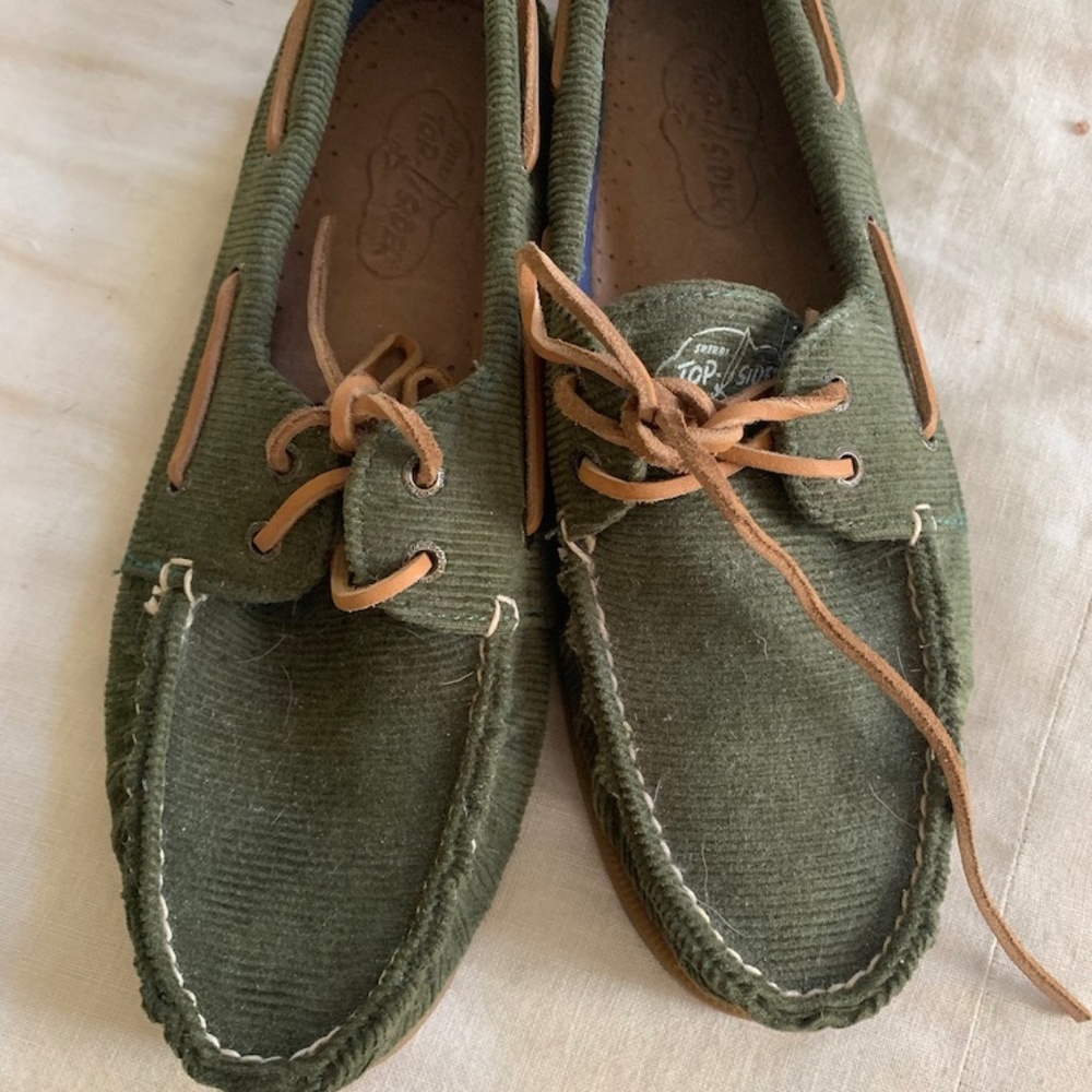 Men's green corduroy Top Sider Boat Shoes 10.5 M